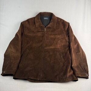 Polo Ralph Lauren Mens Brown Suede Zip Front Harrington Jacket Wool Lined XL